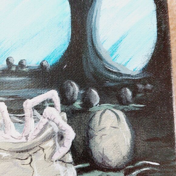 Hand Painted Original Alien Hatching Xenomorph Egg Horror Art Painting 8x10" - Picture 6 of 9